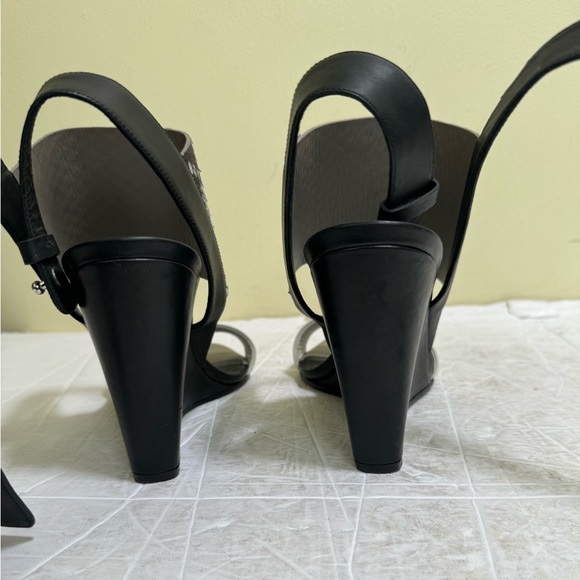 Vince Kyra Wedge Snake embossed Leather Sandals Shoes Platform Neutral Slides 9 - Picture 8 of 16